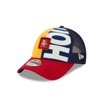 Yellow Houston Rockets Hat - New Era NBA Trucker Mix 9FORTY Adjustable Caps USA7348296